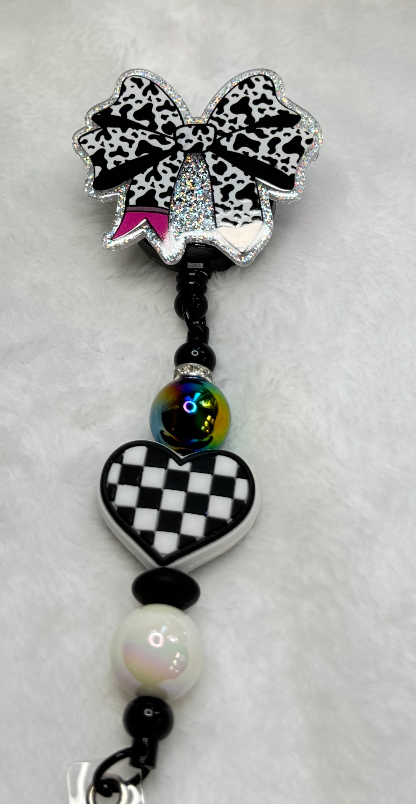 BR35 Black and White Pencil Bow Badge Reel