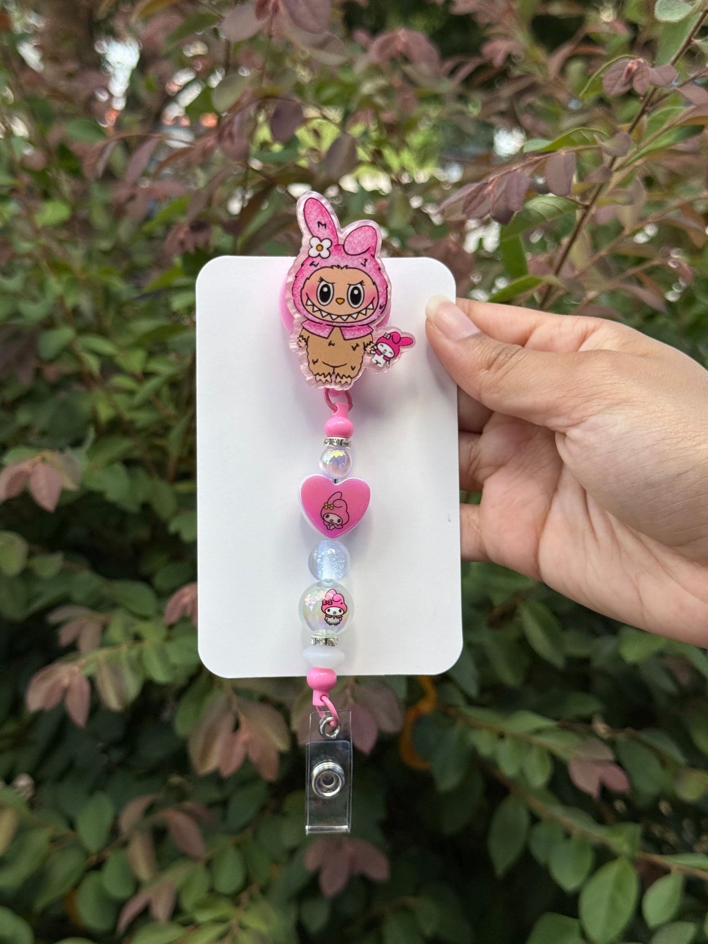 BR38 Pink Labubu Badge Reel