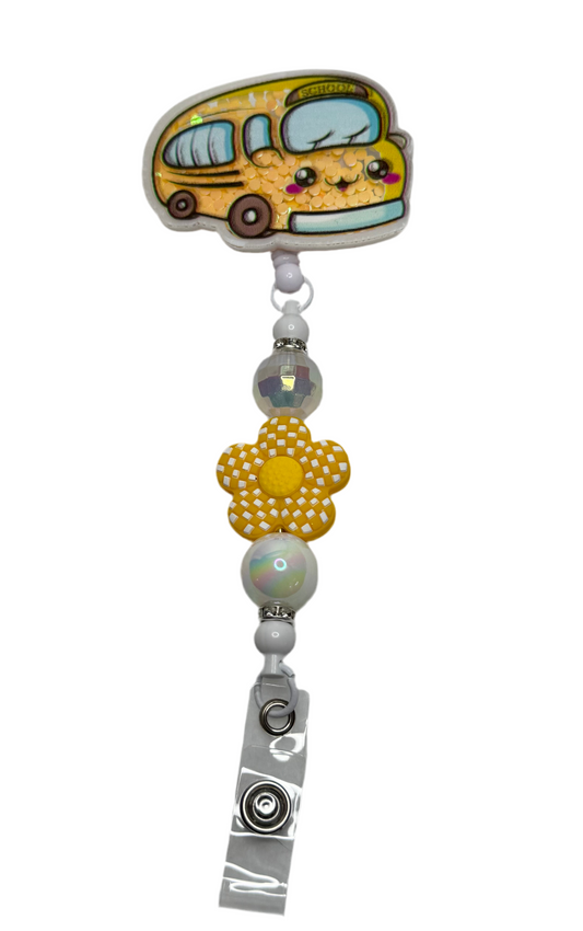 BR17 Yellow School Bus Shaker Badge Reel