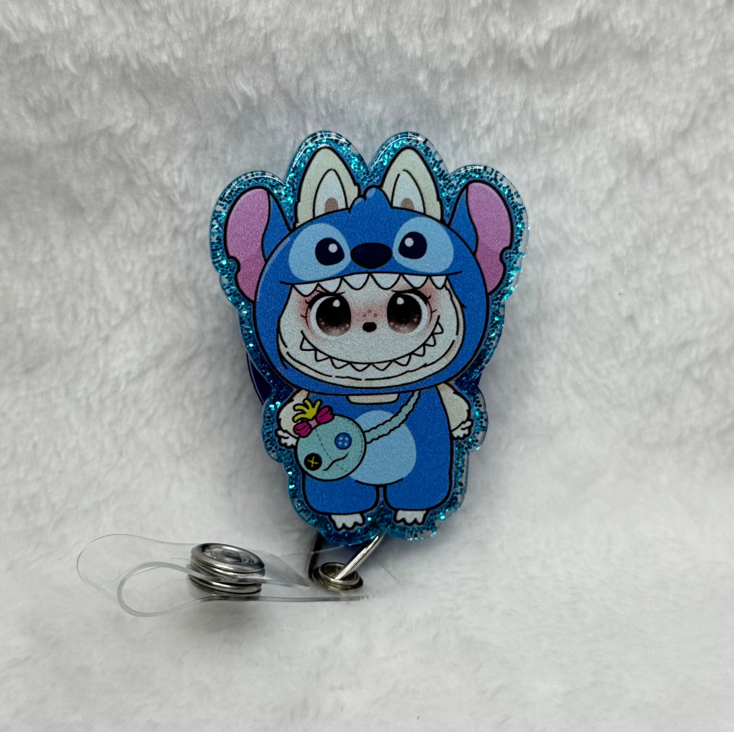 BR21 Labubu Stitch with bag Badge Reel